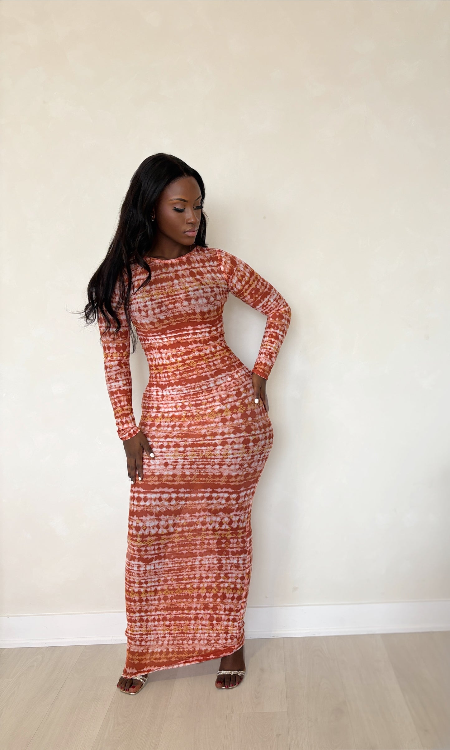 BROWN MESH MAXI DRESS