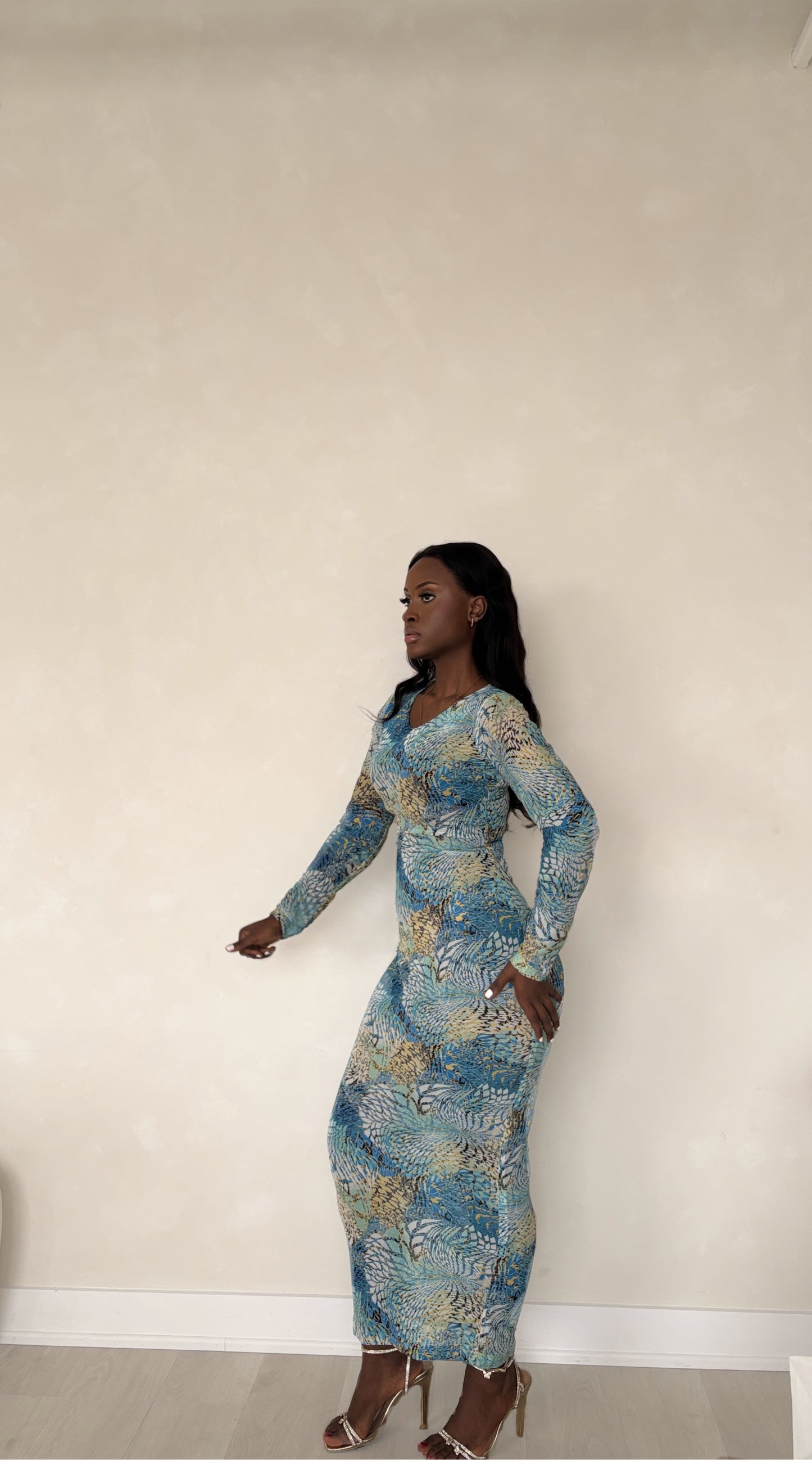 BLUE MESH MAXI DRESS