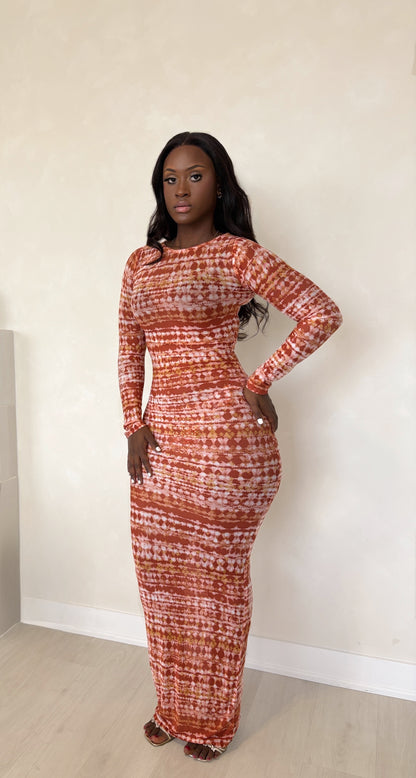 BROWN MESH MAXI DRESS