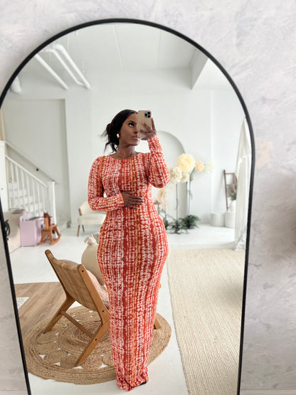 BROWN MESH MAXI DRESS